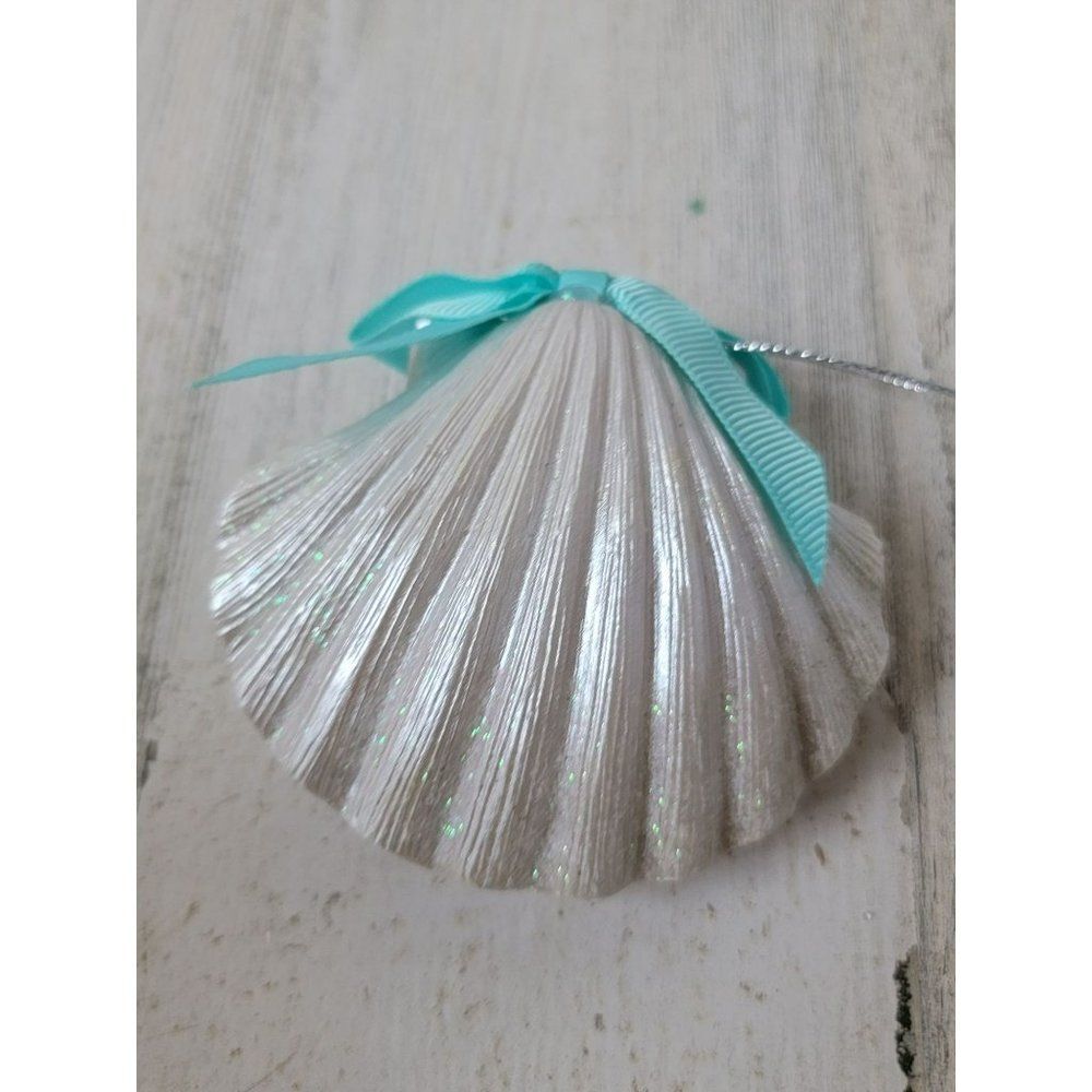 Silver glitter shell bow ornament Xmas decor sea ocean